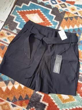 NWT ladies Versona black dress short with removable tie belt